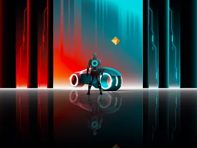 Tron Wallpaper Illustration abstract colorful colors cyberpunk design geometric gradient illustration light cycle retrowave sci fi synthwave tech background tron tron bit tron movie art tron movie illustration user vector