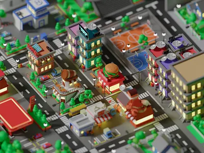 3D Low-poly city 3d blender branding cartoon city cute design game gaming graphic design illustration illustrations library low poly resources stylized world