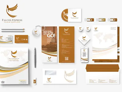 Brand Identity Design - Falcon Express brand design brand package branding brochure business card design corporate brand identity corporate logo design graphic design logo logo designer magazine marketing agency merch modern ui