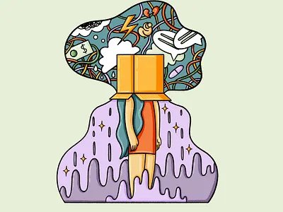 Hiding from problems 2d abstract anxiety box cartoon character design editorial hiding illustration money problems procreate talk thinking wellbeing