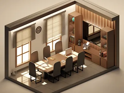 Conference 3D room 3d airbnb blender branding cartoon conference corporation cute design illustration illustrations isometric job low poly office room stylized