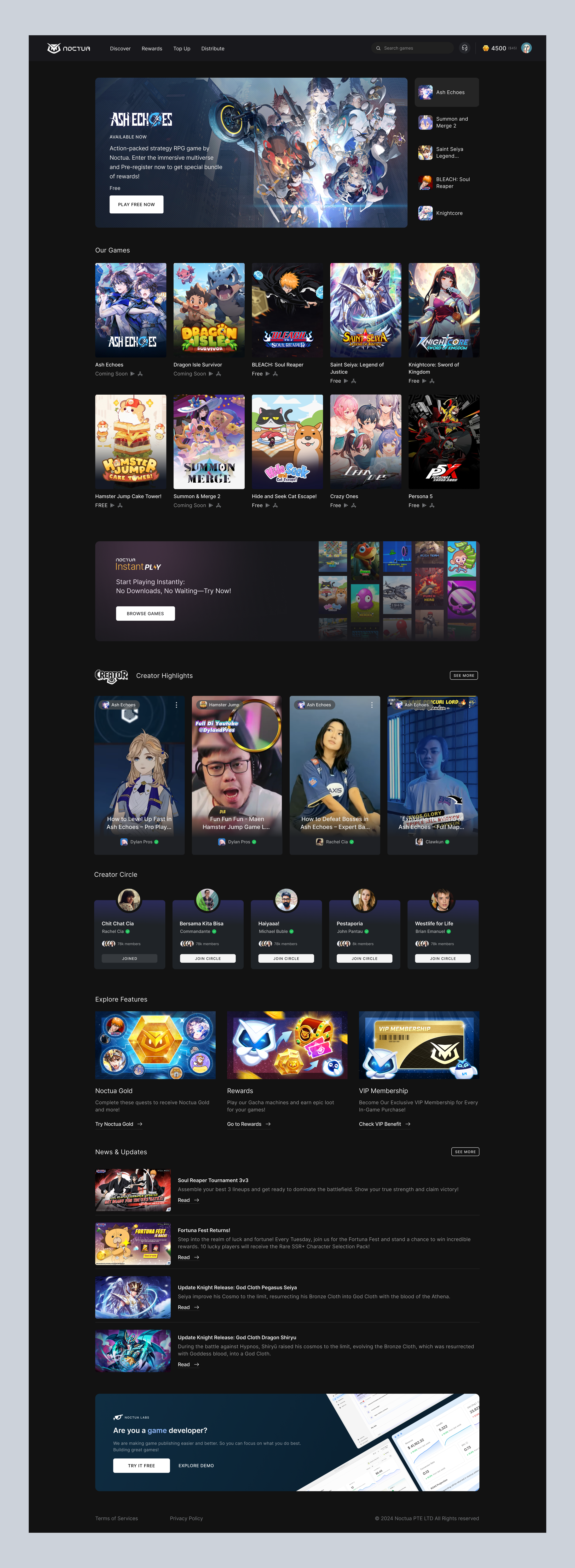 Noctua Games - Website game game ui graphic design landingpage ui