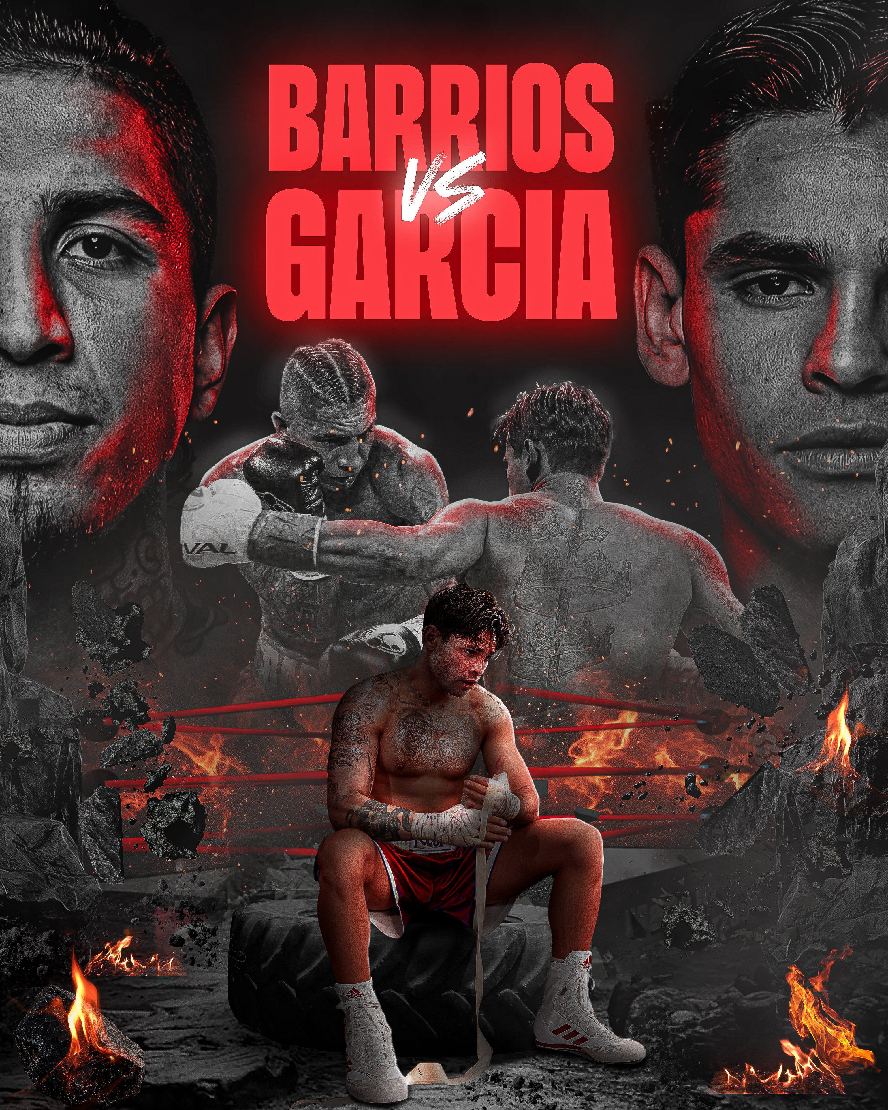 Ryan Garcia vs Barrios Fight Poster boxing boxing designer boxing poster boxing poster design dazn figh poster fight poster mario barrios mma mma poster design ryan garcia wwe poster design