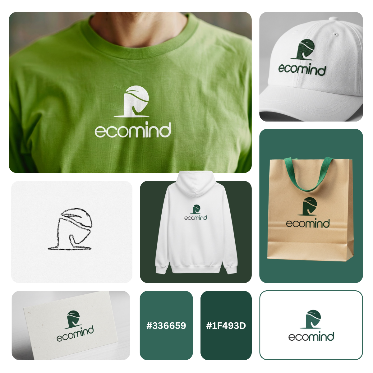 EcoMind Logo Design | Hand-Drawn Modern Green Mark clean energy brand logo climate conscious brand logo eco logo for app icon eco startup logo mark ethical brand logo design green branding logo system hand drawn eco brand logo minimal green logo mark minimal leaf icon logo modern nature logo design nature inspired lettermark logo organic product logo identity recyclable packaging logo design sustainable lifestyle brand logo wellness and sustainability logo