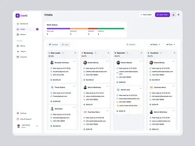 Intake Kanban View for Legal Practice Management Dashboard ai case management case management dashboard dashboard intake kanban kanban dashboard kanban view law law firm law firm dashboard law management legal legal practive team management tem ui ux design web app