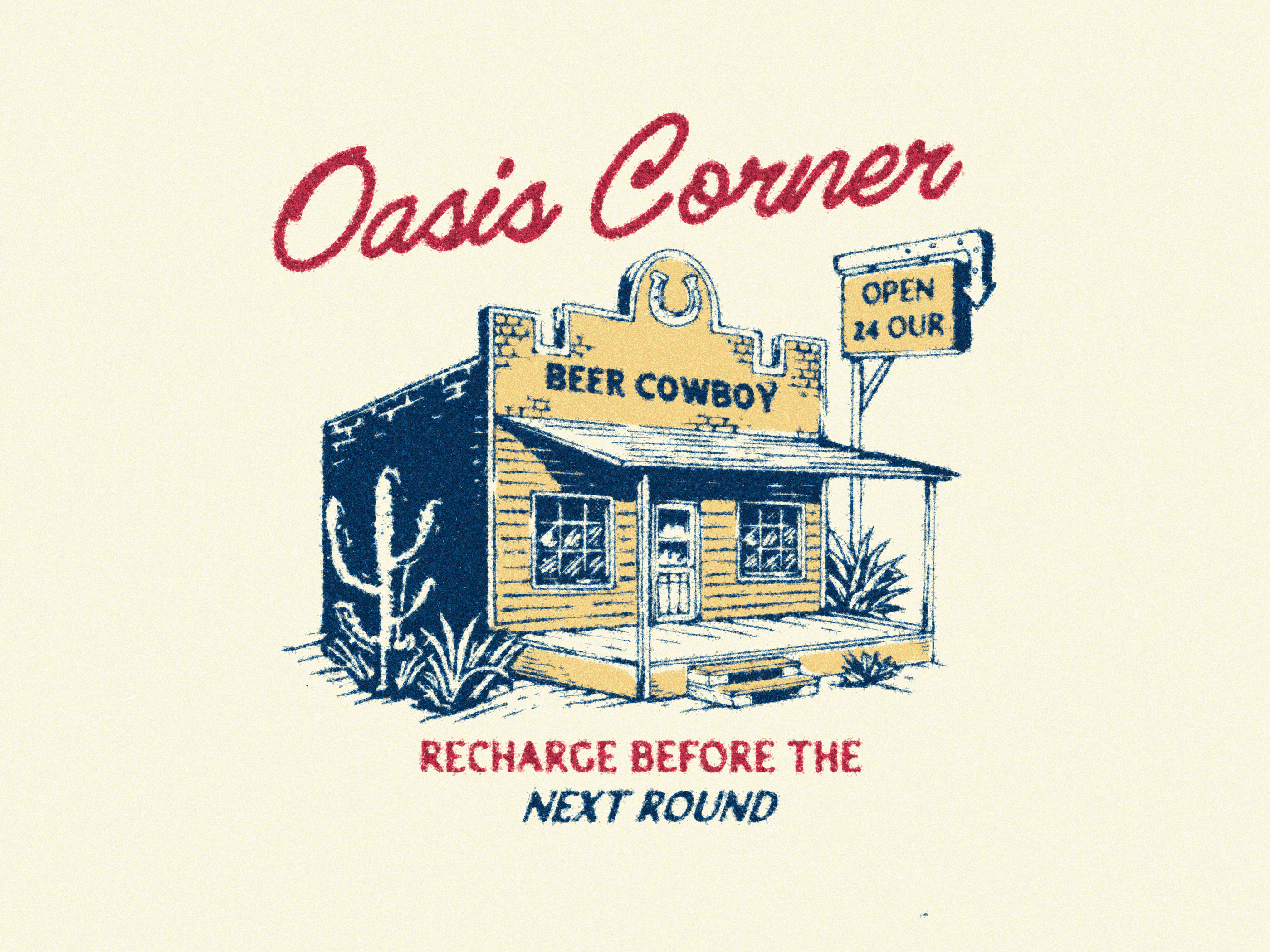 Oasis Corner : Vintage T-Shirt Illustration americana apparel artwork austin beer branding cactus cowboy desert graphic design hand drawn illustration merchandise motel oasis t shirt texas vintage vintage illustration westernillustration