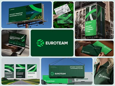 Euroteam Visual Identity branding cargo certified connection europe global letter e logistics logo nature road sustainable transport company trust ue visual identity