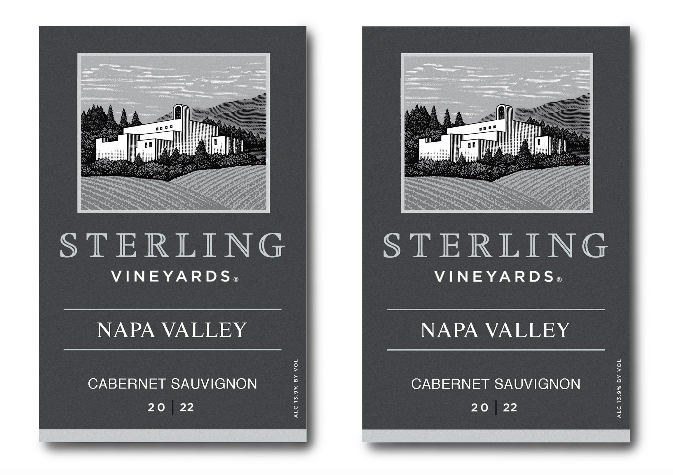 Sterling Vineyards Label Illustrated by Steven Noble artwork branding design engraving etching illustration landscape line art scratchboard steven noble vineyards wine label woodcut