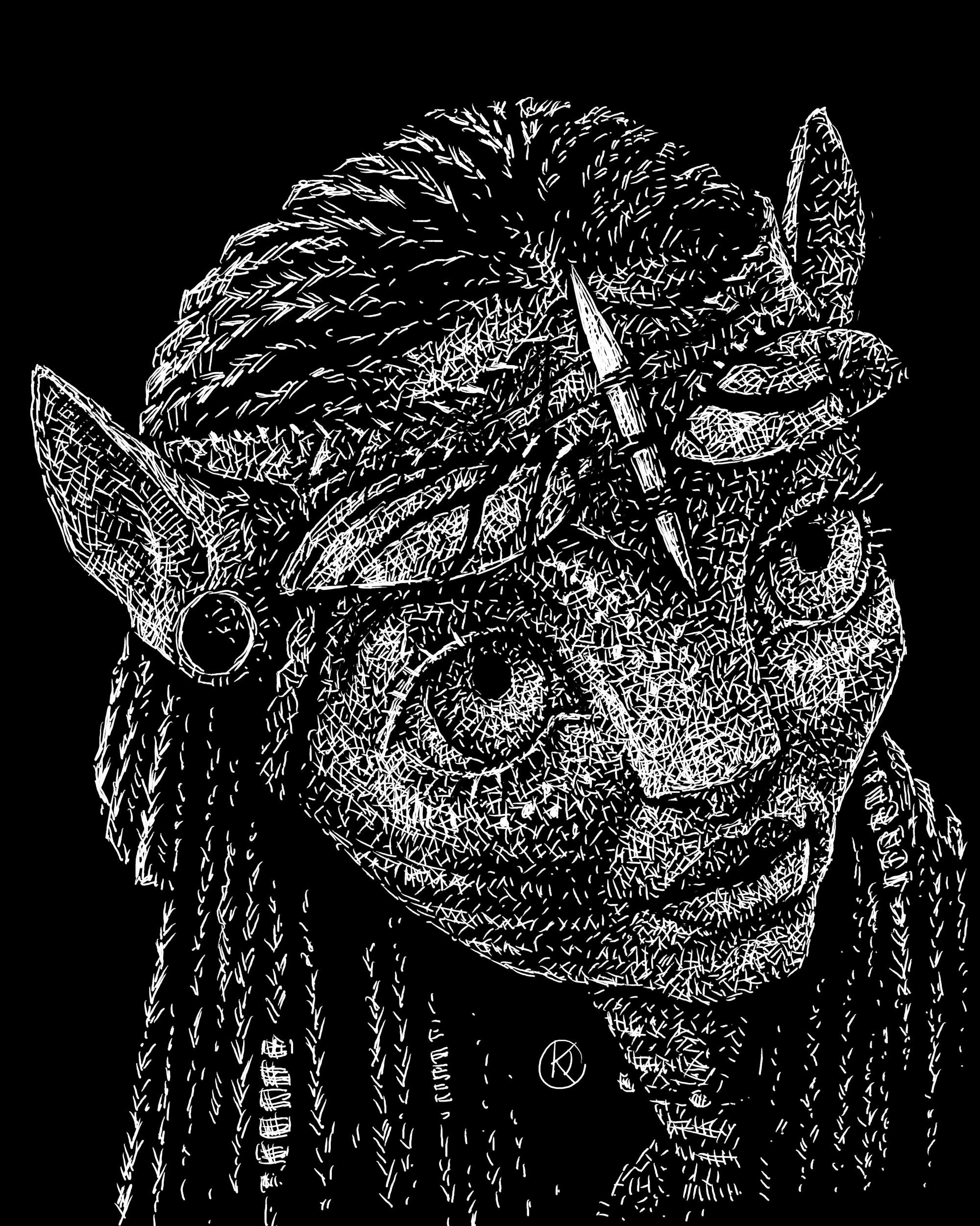 #14 - Zoe Saldaña. Caricature Resolution 2026 avatar black and white caricature illustration portrait scratchboard zoe saldaña