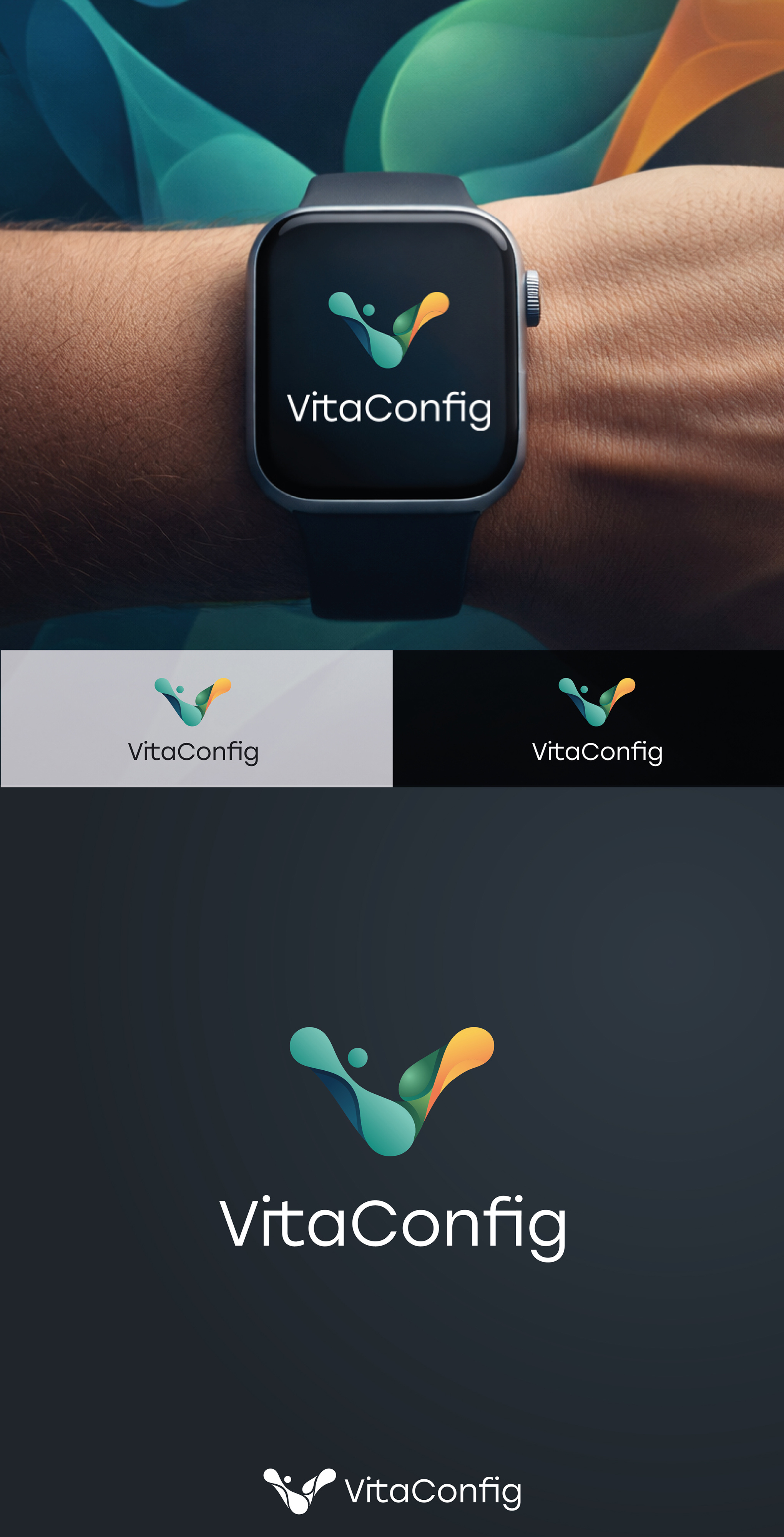 Biomorphic mark — wearable health & wellness logo app icon biomorphic brand identity gradient logo health tech logo mark mockups responsive logo vector wearable wordmark