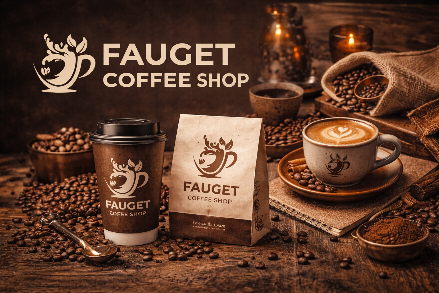 FAUGET COFFEE SHOP - Branding Logo Design brand identity design brand presentation design cafe brand identity cafe logo coffee brand design coffee cup mockup coffee logo design coffee shop branding graphic design portfolio logo and branding minimal logo modern branding presentation mockup