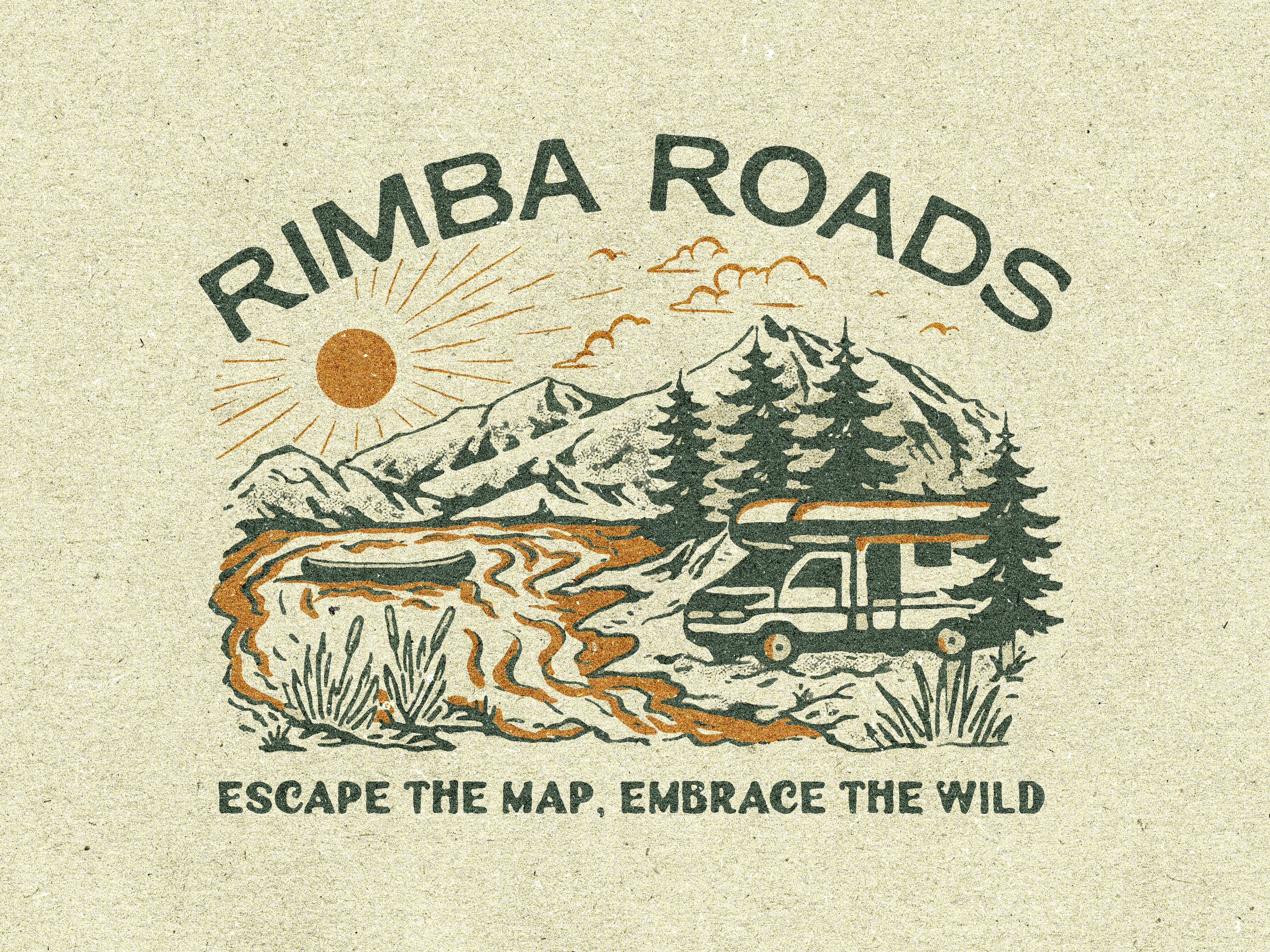 Rimba Road : Vintage T-shirt Illustration apparel artwork boat branding campervan design hand drawn illustration lake landscape illustration logo merchandise mountain outdoors brand river art t shirt vintage vintage illustration wild wild nature