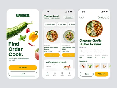 Whisk - Recipe Maker App app design design food menu onboarding recipe app recipe maker redesign restaurant app ui vegetable