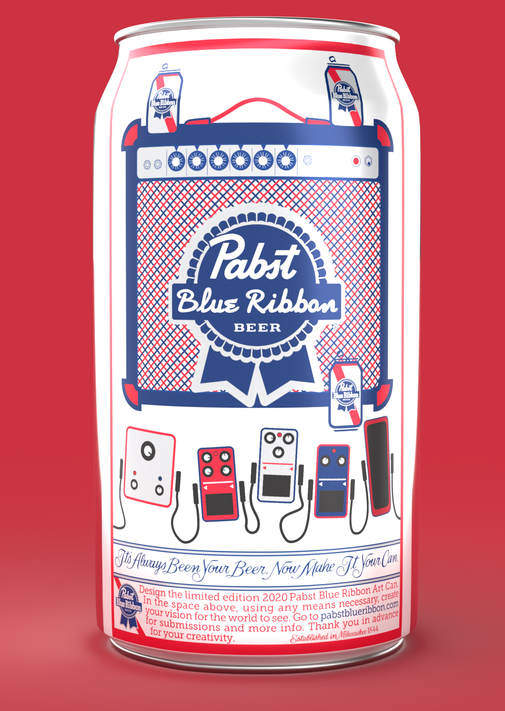 Pabst Blue Ribbon Concept Art 3d render alcohol amplifier beer beer can guitar guitar amp guitar pedals jam music pabst blue ribbon rock music
