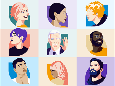 Kontist Characters set 1 character charcters comic design diversity face freelancer human illustration illustrator kontist people portrait vector