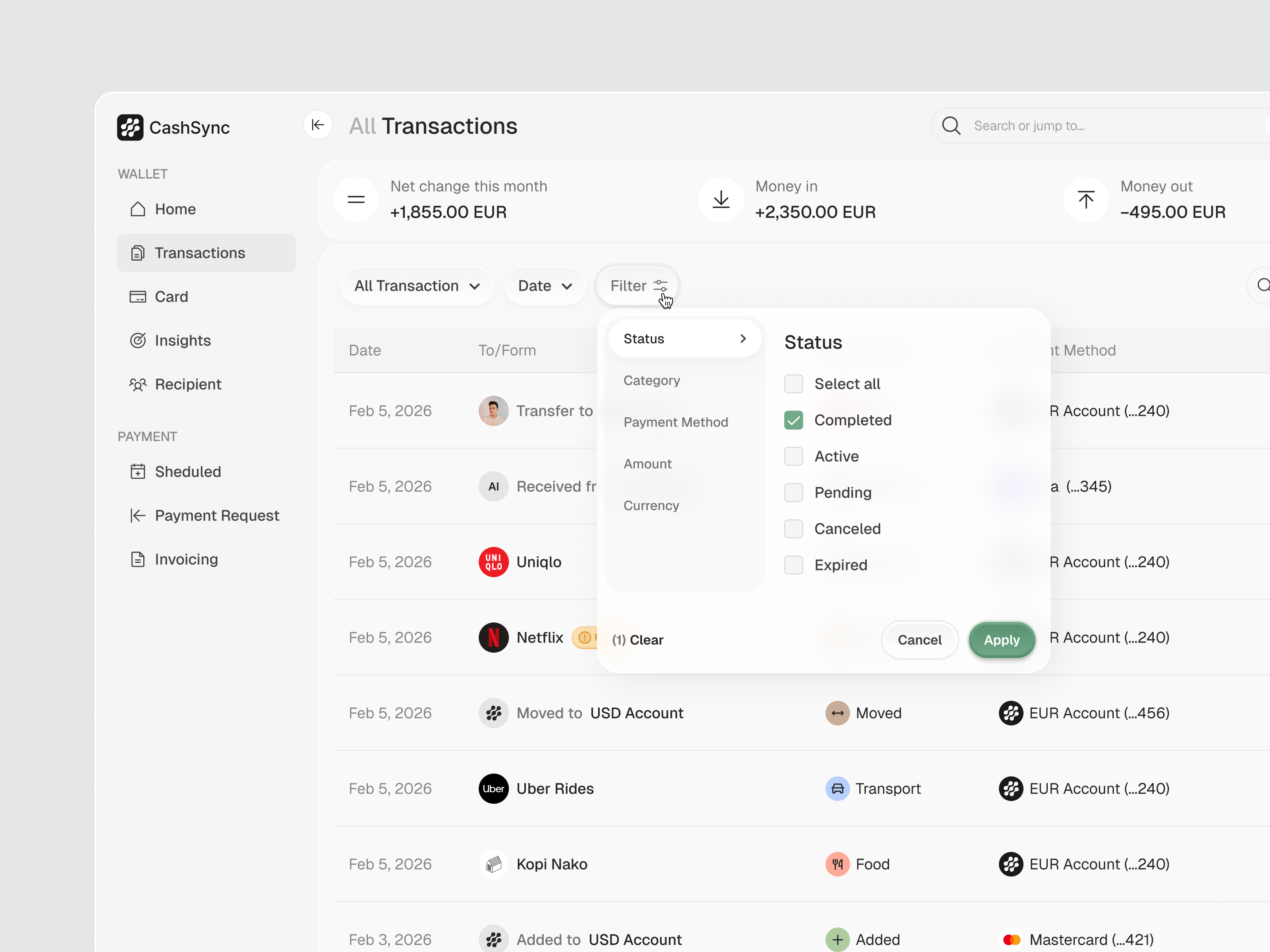 Transactions Page banking dashboard finance app fintech interface investing money management product design saas transactions ui uidesign uiux web design