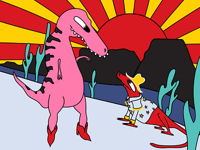 sunrise dino chat dinosaur flat illustration vector western