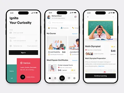 Sinau - Online Course Mobile App courses e learning education learning lesson mobile mobile app online school professional school service tutor ui ui design ux