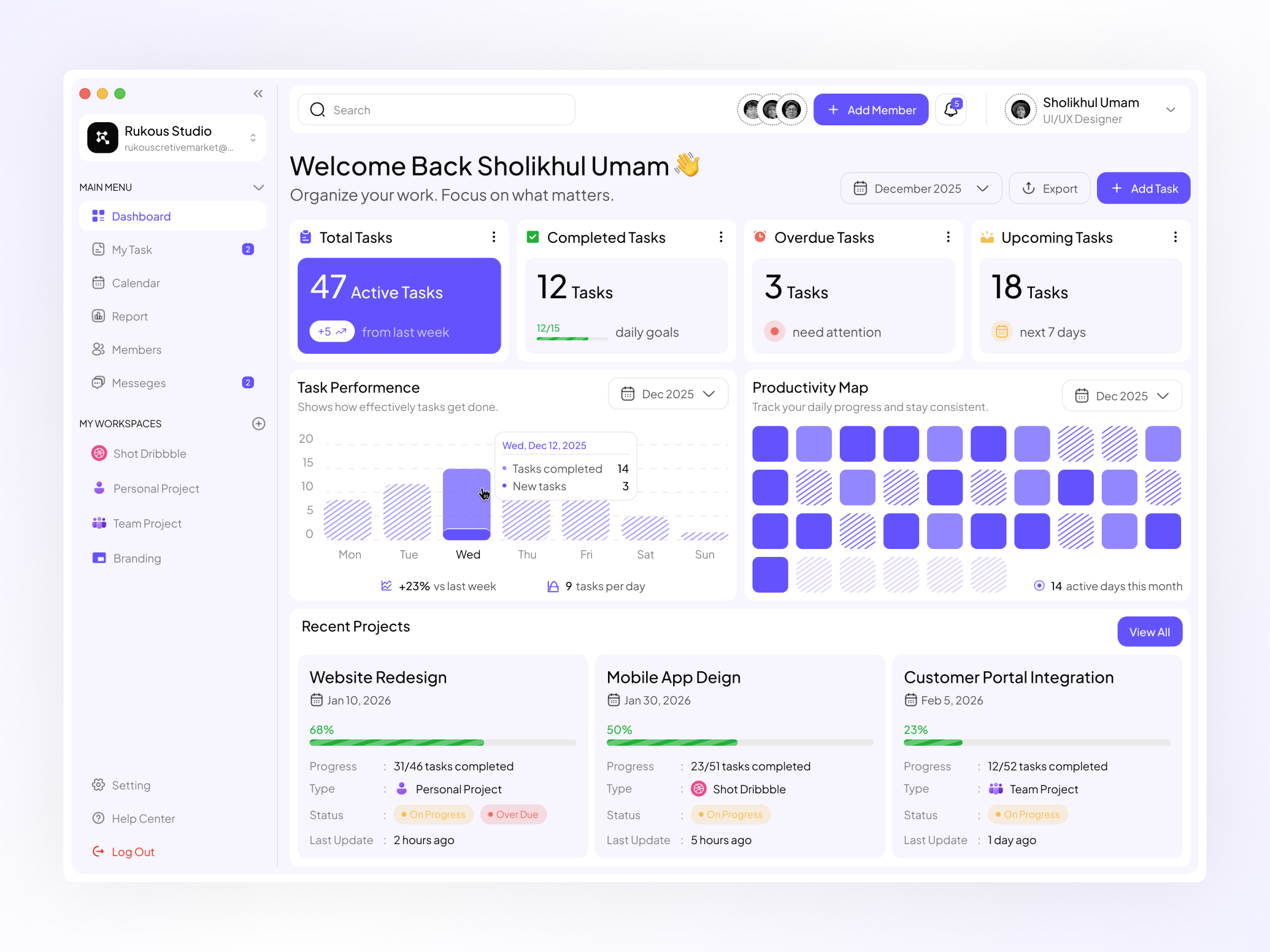 Example of UI Design For Task & Project Management