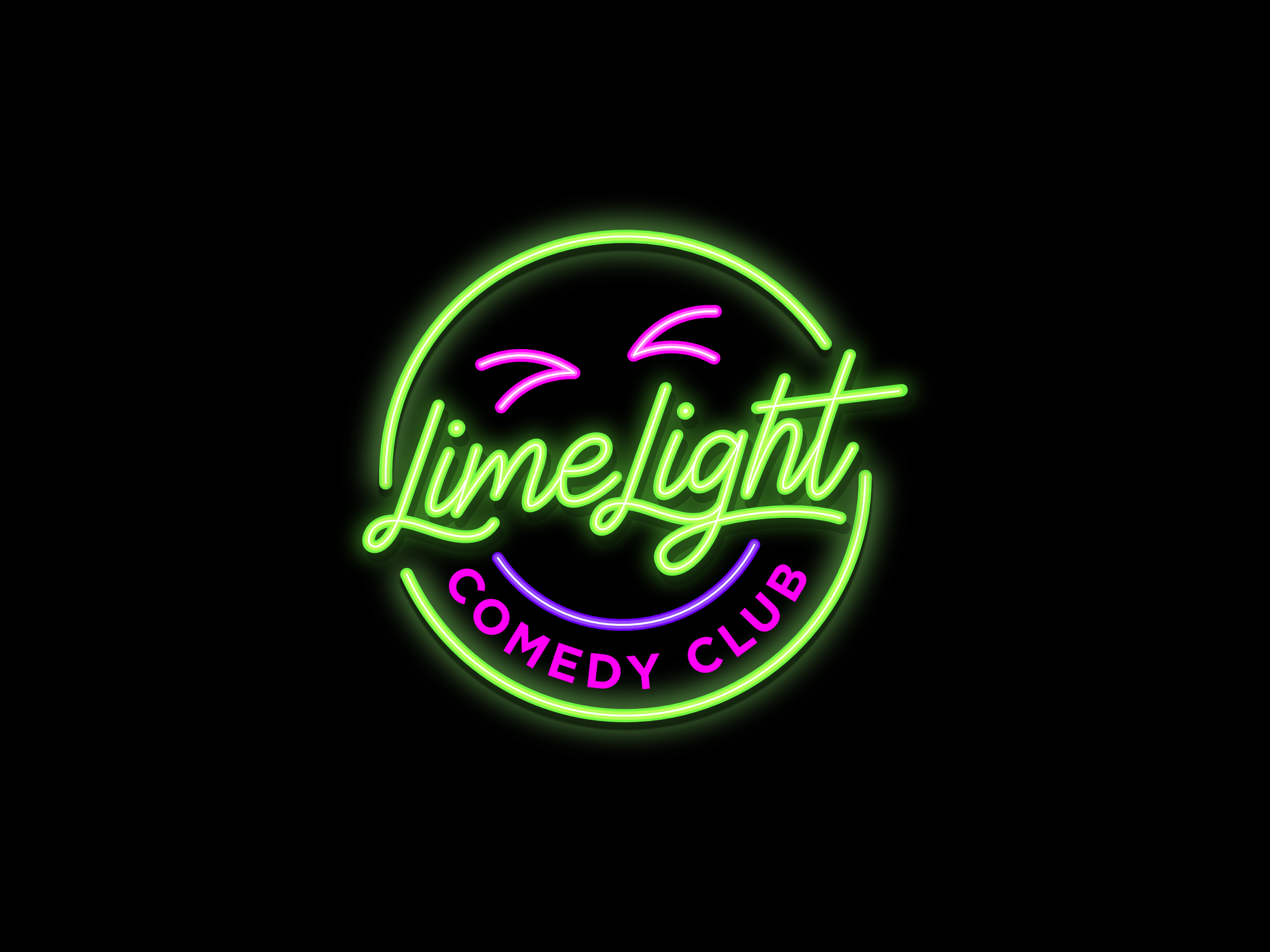 Neon style logo design for comedy club branding comedy club custom text logo monoline neon light wordmark
