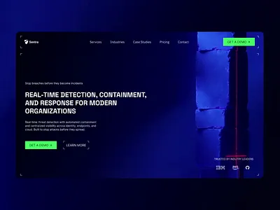 Sentra – Threat Detection Platform b2b clean cybersecurity dark mode hero section interface landing page layout minimal modern product design saas security startup tech ui design ux design web design web development website