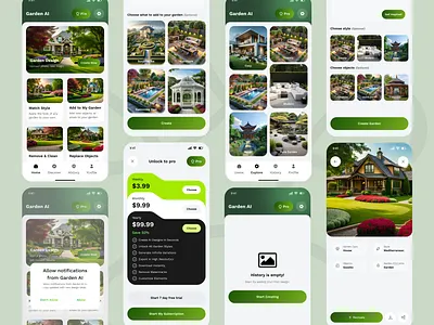 AI Garden App Design agriculture app ui ai ai assistant app ai garden app app design garden gardening generative ai image generation landscape mobile app organic design planting smart garden smart garden tracker tree app ui ux design
