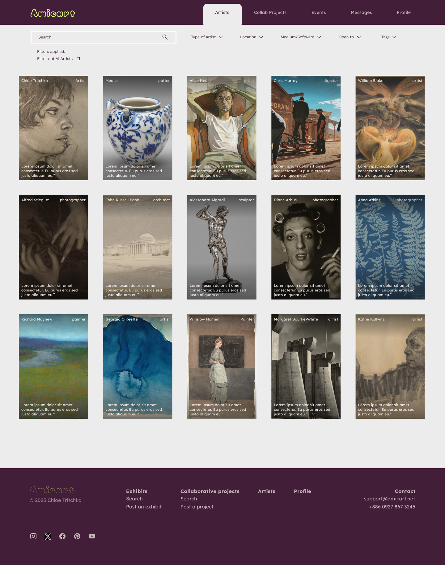 Amicart: Connecting Artists with Artists branding ui