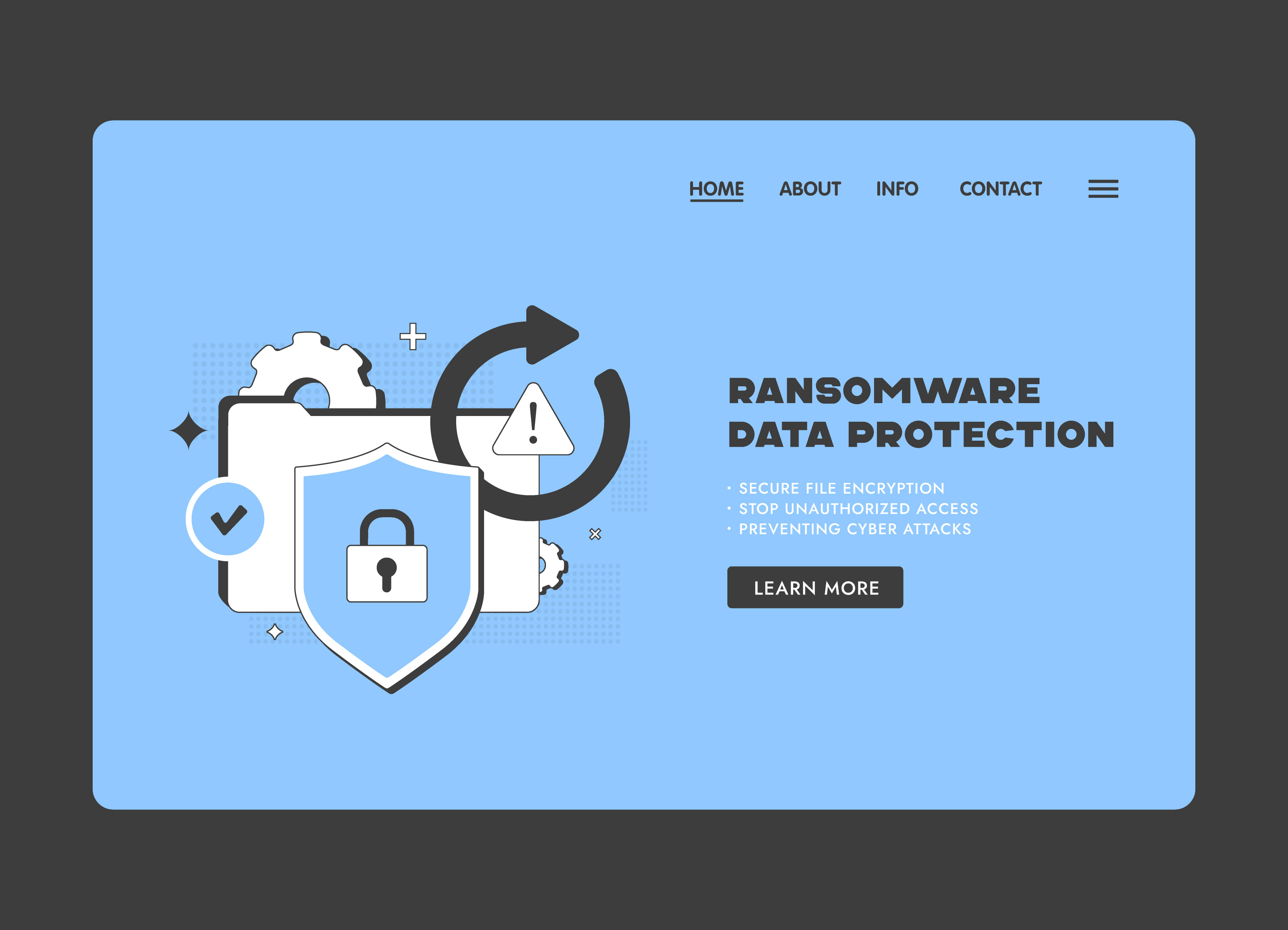 Ransomware Data Protection – Secure File Encryption Landing Page business cyber defense cyber security data encryption data protection design digital security flat design graphic design illustration landing page ransomware attack ransomware protection security illustration template ui ui illustration vector art web design