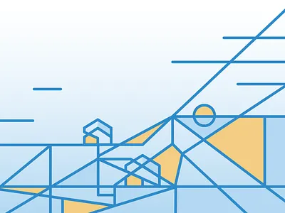 Geometric landscape 2d illlustration design drawing field house illustration landscape sky sun vector