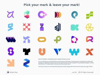Pick your mark & leave your mark! abstract bold branding business collection color dynamic elegant geometry graphic design icon logo mark minimal modern monogram simple startup strong tech