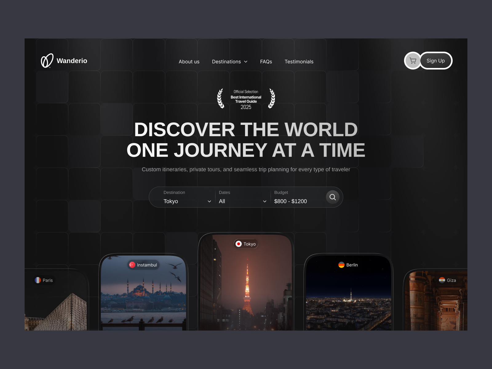 Wanderio – Discover One Journey at a Time Hero Section booking booking website hero hero section landing page private tours saas tourism travel app ui ux web
