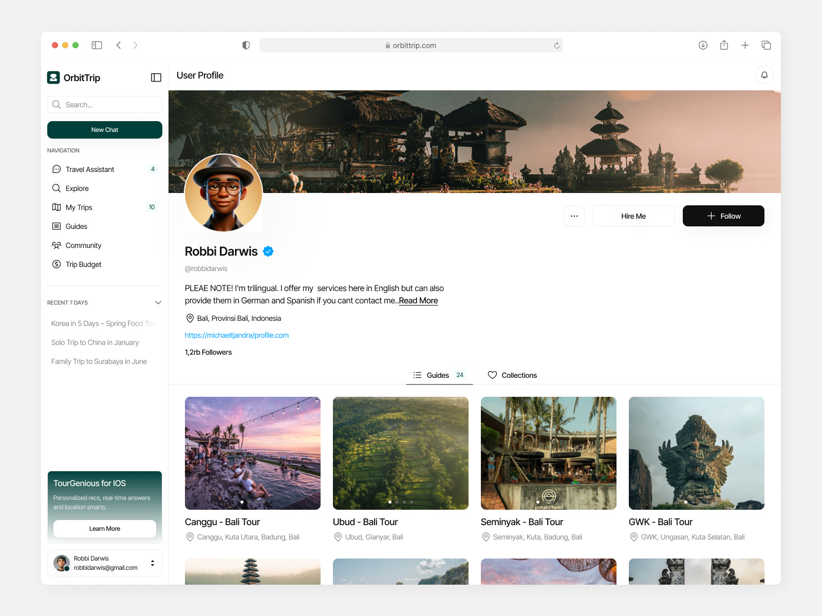 Example of OrbitTrip – AI for Trip Planner (Profile & Trip Guide Flow)