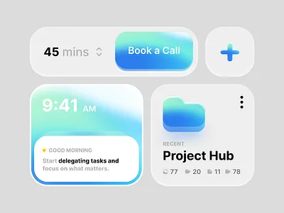 Glassmorphic Card Design - Dashboard Widget System dashboard design glass morphism glassmorphism light theme modern ui productivity app project management task management ui components ui design web design widgets