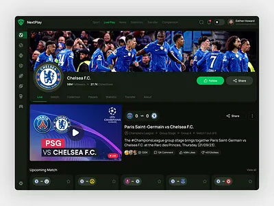 NextPlay - Sports Streaming Platform Web Design dark theme entertainment platform football live streaming sports news sports platform streaming app ui design web design website interface