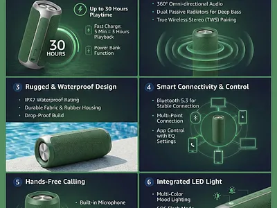 Amazon Listing Image Design Green Audio Solution branding brandvisuals ecofriendlytech greenaudio l lifestyledesign productdesign speakerdesign sustainabledesign techinnovation