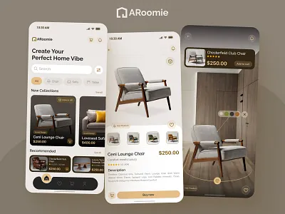 ARoomie – AR Furniture Shopping App UI branding logo mobile app mobileapp ui ui uiux uiux design zeepalm