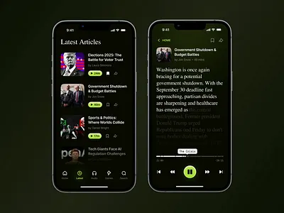 Readout - News & Audio App UI (Dark Mode) animation audio player dark mode mobile app news app uiuix user expereince
