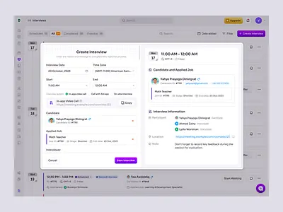 RecruitSmart — Interview Creation for School HR Systems candidate employee hiring hr hr system hrd hrm human resources job product design recruitment saas saas design schedule school management time management ui ux web app web design