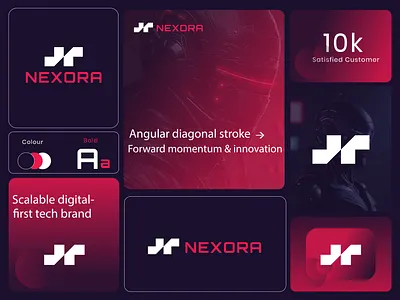 NEXORA abstract logo brand identity branding digital brand geometric logo icon design letter n logo logo design logo mark minimal logo modern logo monogram logo saas branding startup branding tech logo
