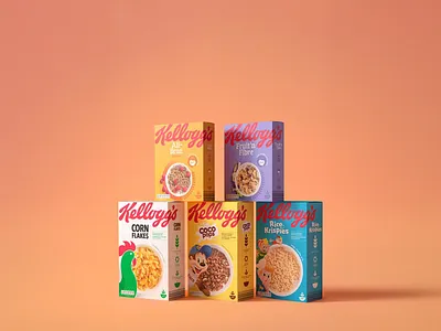Retro-Inspired Kellogg’s Family Packaging 3d render box design brand refresh breakfast cereal cereal packaging colorful design family brand fmcg food branding gradient background illustration kids cereal minimal background packaging design packaging exploration product mockup retail packaging shelf impact typography visual identity