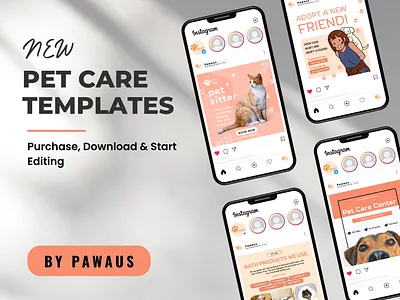 Pet Care Social Media Templates by Pawaus animalcarebusiness canvatemplates pawaus petbusinessbranding petbusinessmarketing petcaresocialmedia petcaresocialmediatemplates petgroomingbusiness socialmediatemplates veterinarymarketing