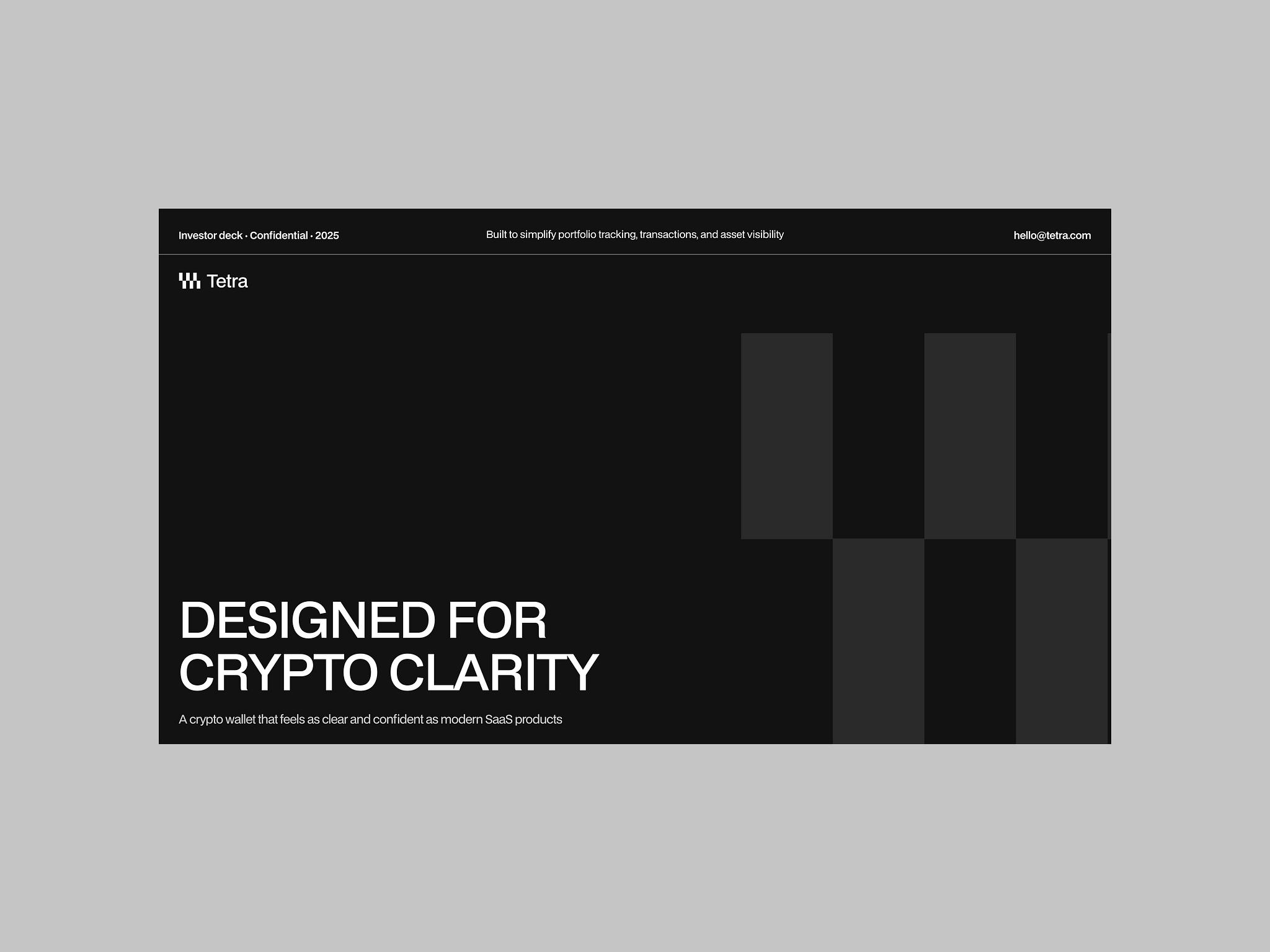Tetra — Minimalist Crypto Wallet Pitch Deck Design by Halo Design UI UX for  Halo Design Studio on Dribbble