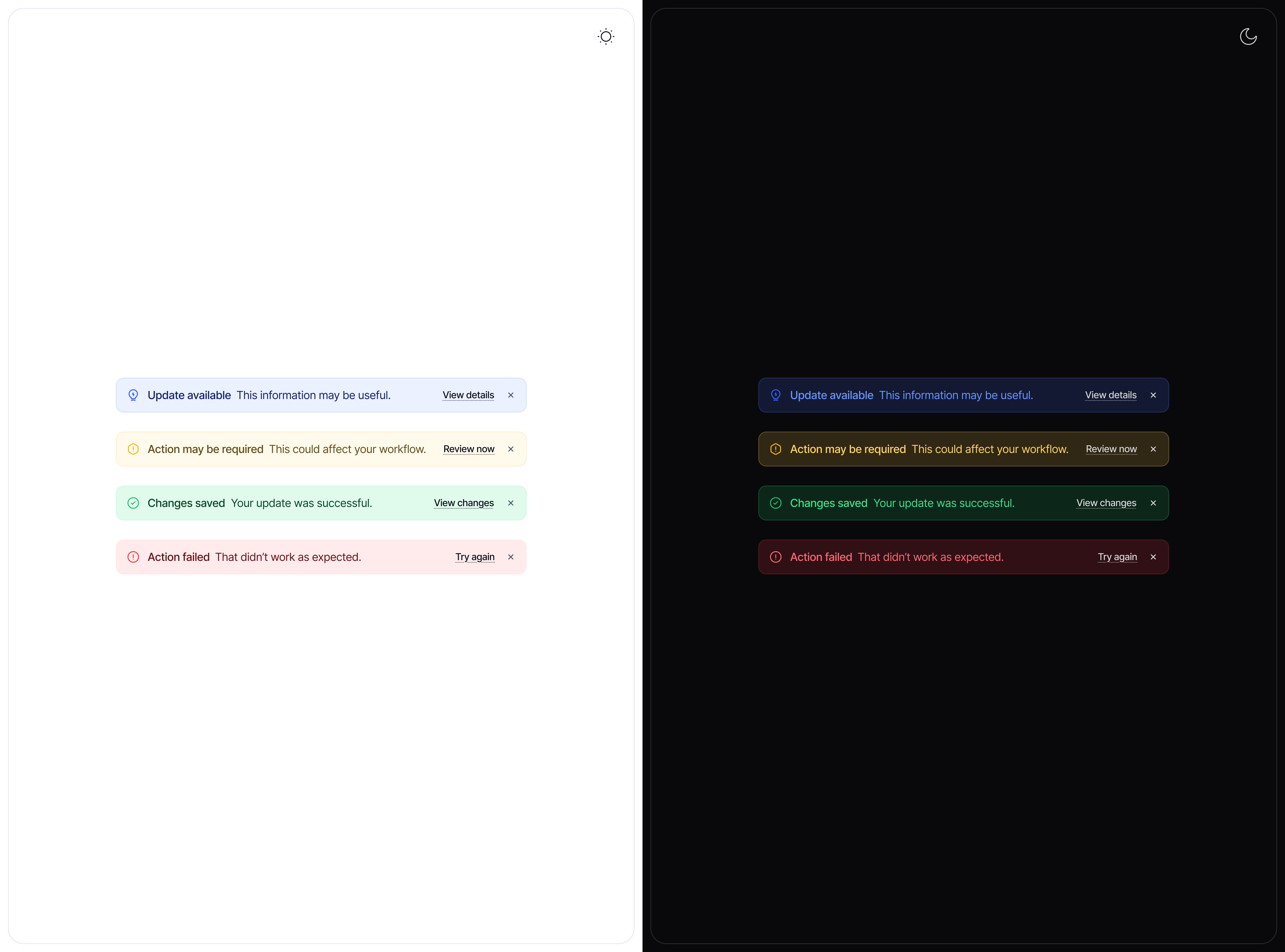 Inline Alert Messages (Light & Dark) ai ai product ux ai system feedback alert alert component alert patterns alerts alerts ux communication tool component ui dark mode design system design system alerts error saas saas notification system success system message ux alert warning