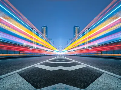Blurred Traffic Light Trails On Road cinema 4d motion graphics