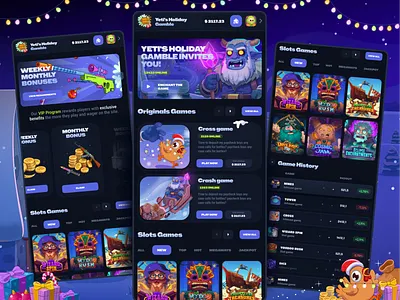 Yeti's Holiday Gamble: Mobile Casino Online android app betting casino casino app casino game cs go dark interface dark theme gambling game app gamification ios mobile mobile app mobile casino mobile game slots ui uiux