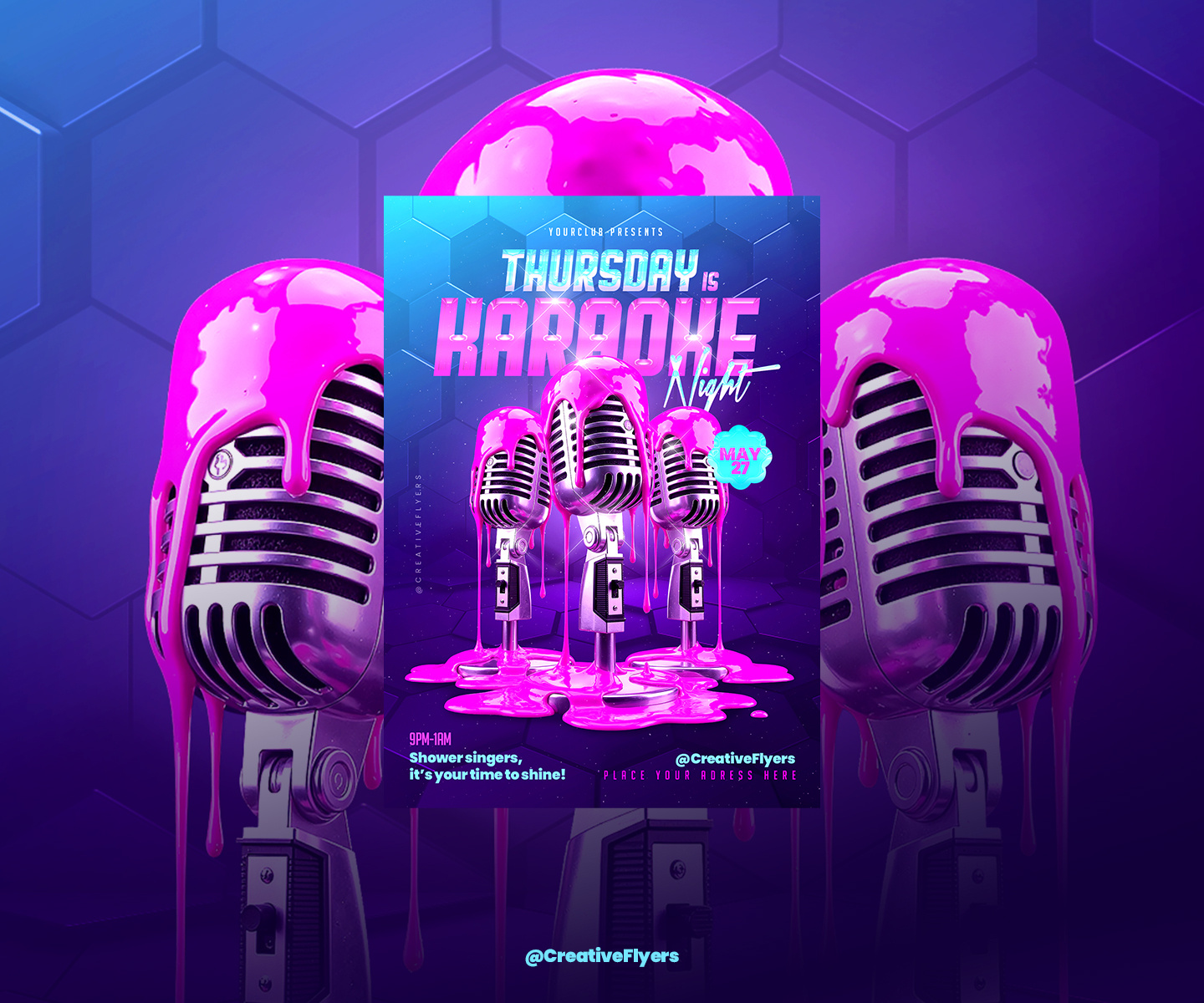 Vibrant Pink Karaoke Night 3d microphone club graphics creative flyers event design graphic design karaoke flyer nightclub poster party invitation photoshop design pink aesthetic psd template