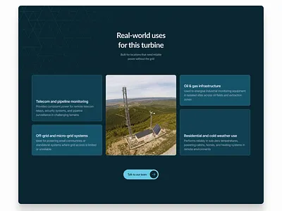 Use cases section for a renewable energy manufacturer b2b bento blue cta drone manufacturer renewable energy roi solar uiux use cases website