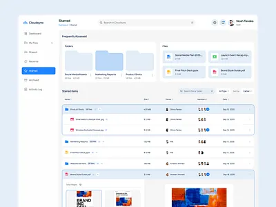 Cloudsync Starred Page – Cloud Storage Management Dashboard cloud storage dashboard design digital workspace favorites figma file management grid layout product design recent files responsive saas ui design ui inspiration ui showcase ui trends uiux ux design web app