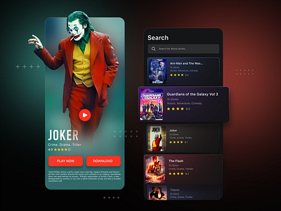 Movie Streaming App Design 3d app app design cinema dark app design film joker mobile movies netflix streaming streaming app ui design