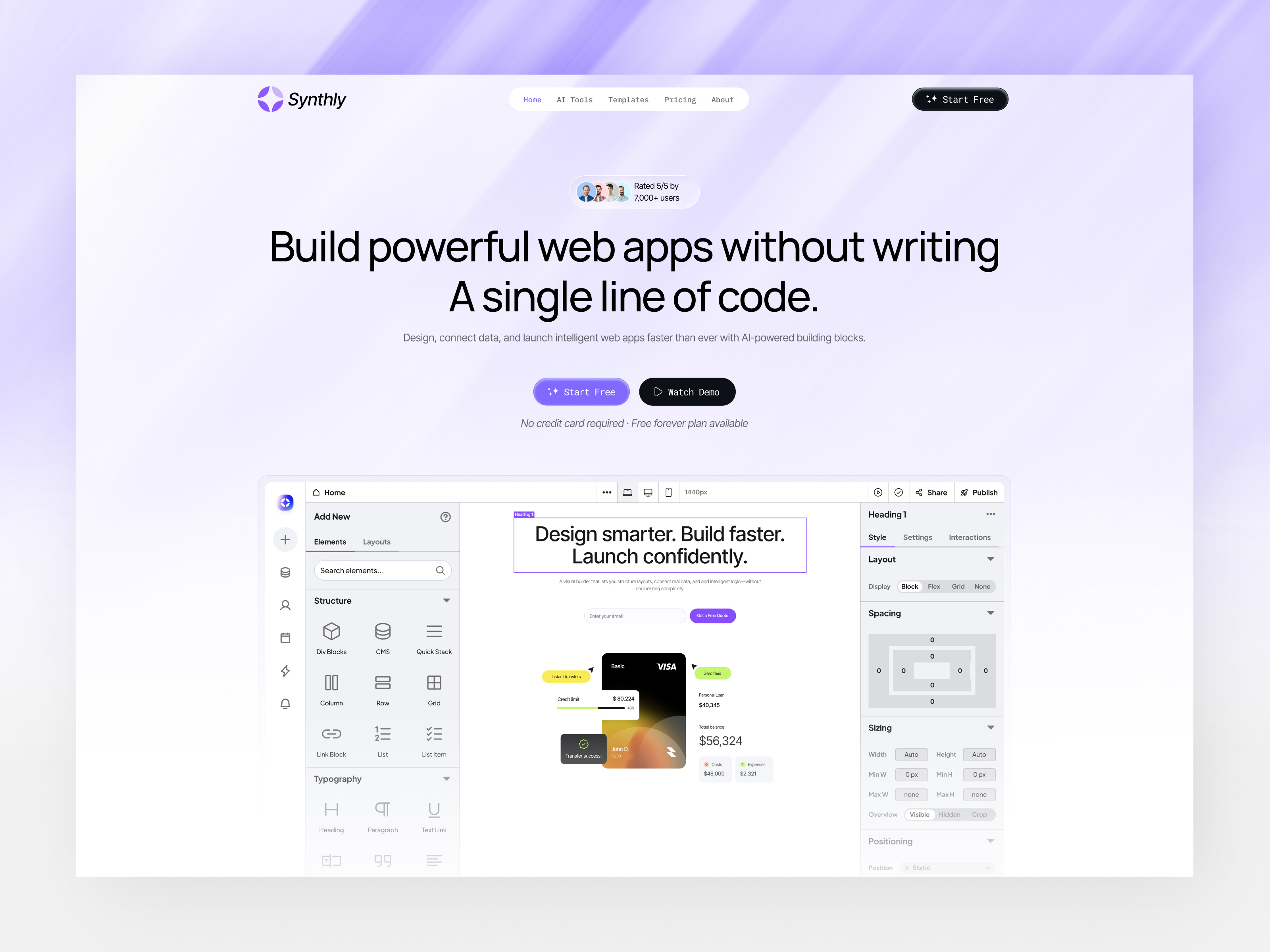 Example of AI Web App Builder Landing Page Design